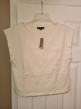 J. Crew Ivory Boxy Pocket T-Shirt Top